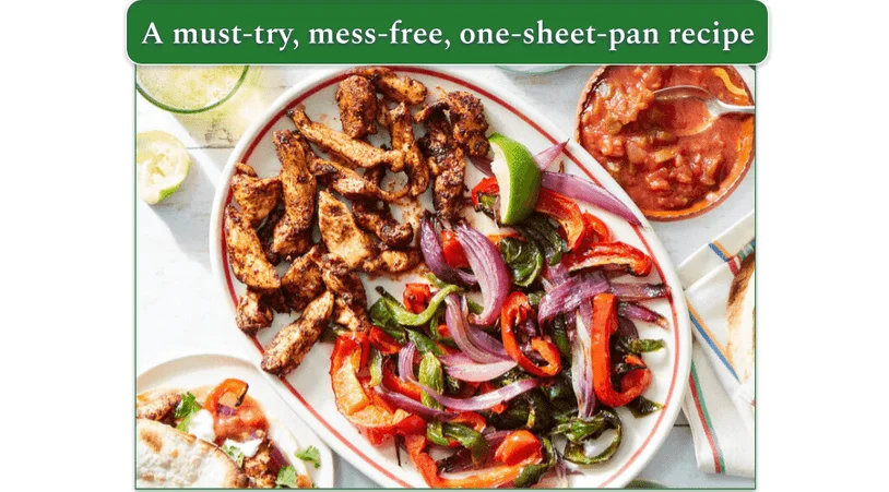The Sheet Pan Chicken Fajitas recipe as presented on Marley Spoon