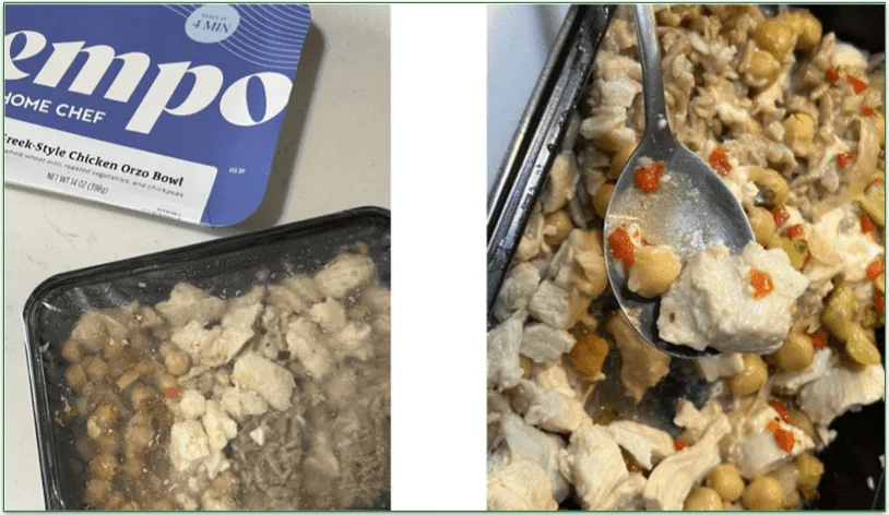 Photos of the microwave meal before and after heating