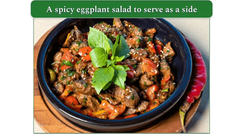 Eggplant & Tomato Salad served in a dish