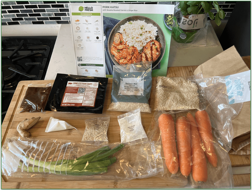 Ingredients for HelloFresh's Pork Katsu recipe laid out