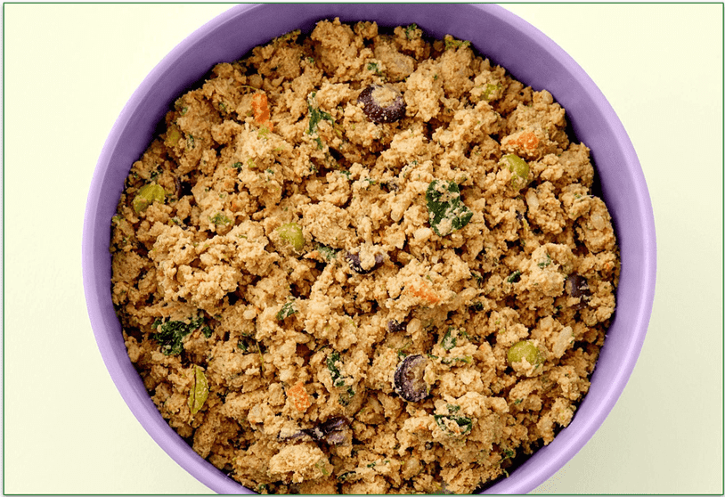 Ollie's fresh chicken recipe in a purple bowl