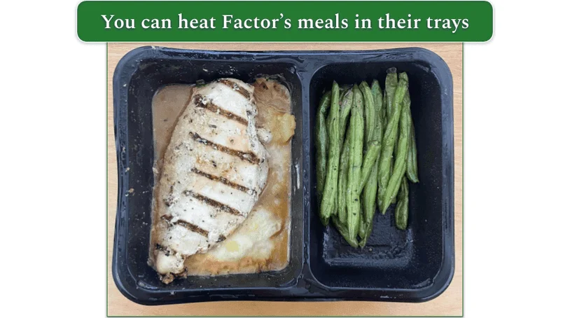 Reverse of a Factor meal package showing nutritional info, ingredients, and a best before date