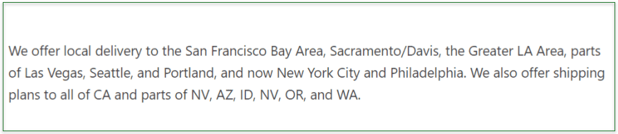 Thistle's delivery and shipping areas screenshot