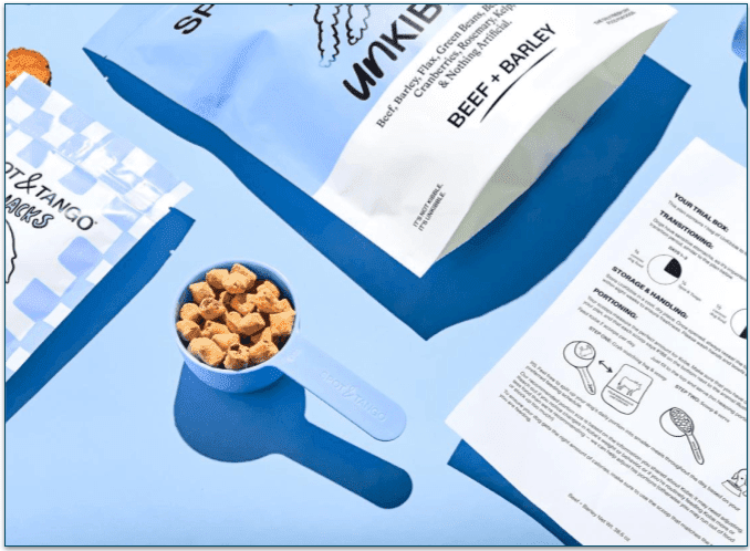 spot & tango unkibble pack and blue scoop with food