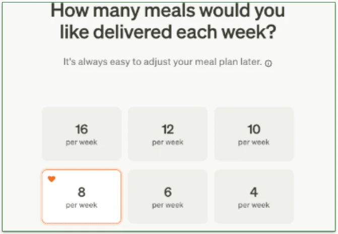 Tovala's order size selection