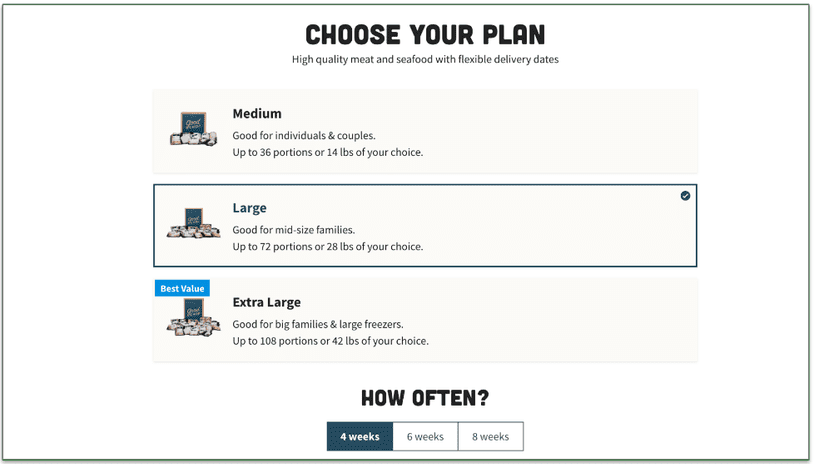 Screenshot of Good Chop's "Choose Your Plan" page