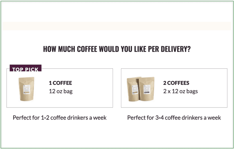 Screenshot of the Quantity page