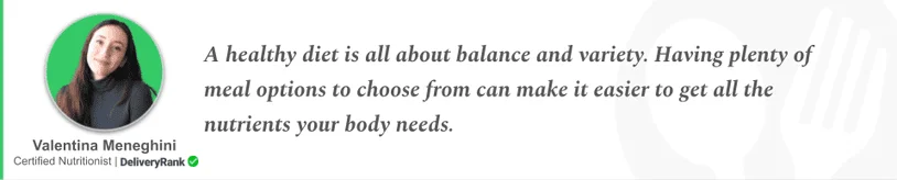 Quote about menu variety from DeliveryRank's certified nutritionist