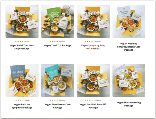 A screenshot of Spoonful of Comfort's Vegan care packages