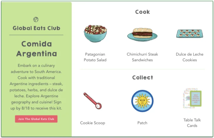 Raddish Kids Global Eats Club Argentina box contents