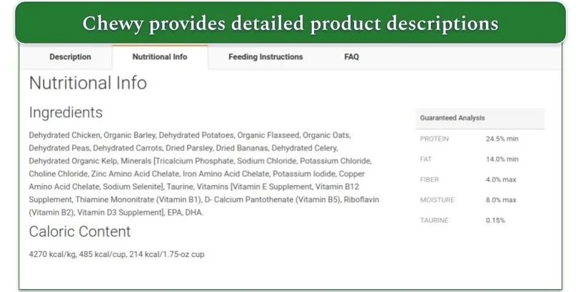 Chewy's product description