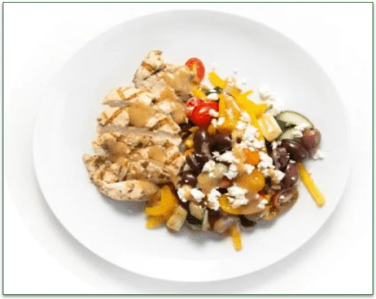 cookunity's greek salad with herb-grilled chicken