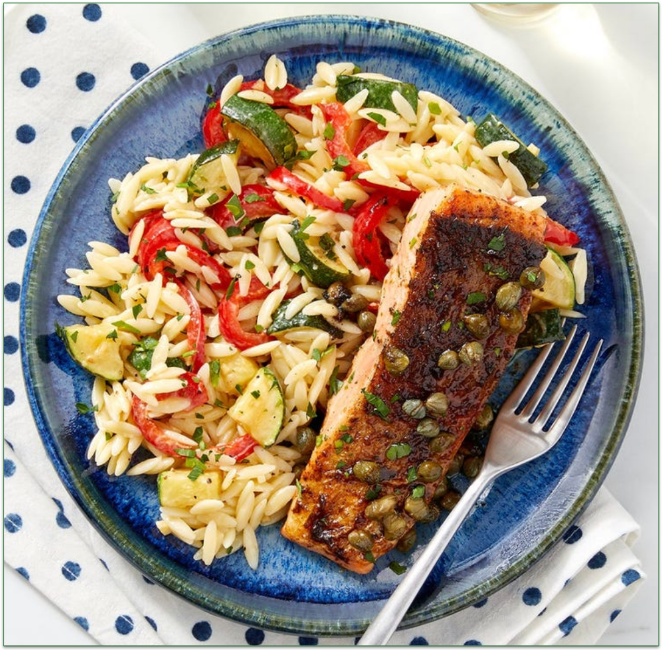 Blue Apron's Crispy Skin Salmon & Orzo with Lemon-Caper Sauce