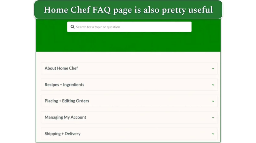 Screenshot of Home Chef's FAQ page