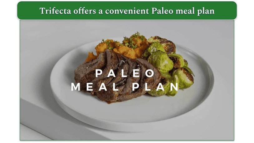 A Paleo meal from Trifecta with the text "Paleo meal plan"