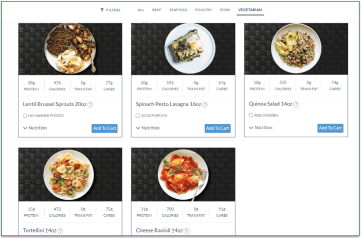 Vegetarian dishes on the menu