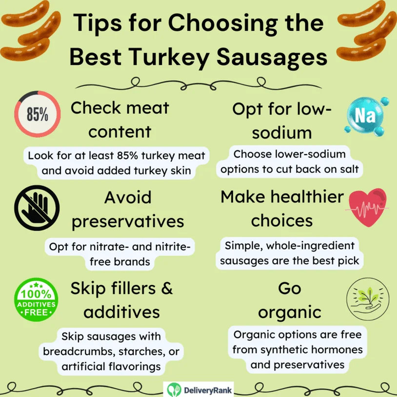 Infographic listing tips on how to choose the best turkey sausages