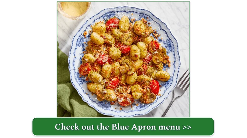 Blue Apron's Pesto Gnocchi with Mushrooms & Almond Breadcrumbs