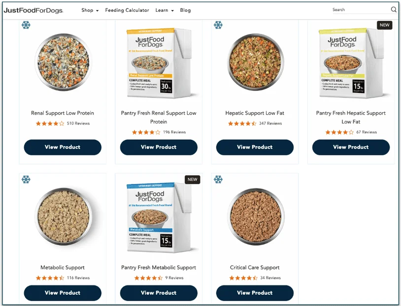 Vet support meals from JFFD including low fat meals