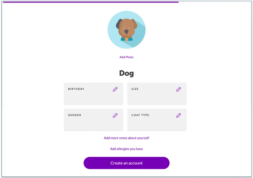 a screenshot of pup box's questionnaire answer overview