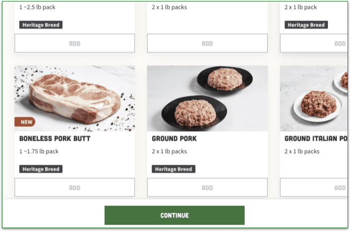 Screenshot of Good Chop's shopping cart