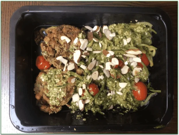 Sprinly's Italian Garbanzo Bean Patties with Zucchini Noodle Pesto Pasta