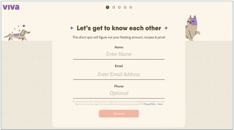 a screenshot of the first step of the personalization questionnaire