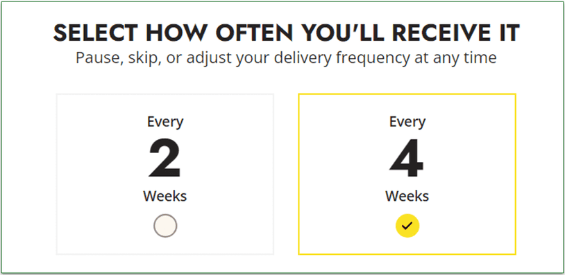 Screenshot of delivery frequency during signup