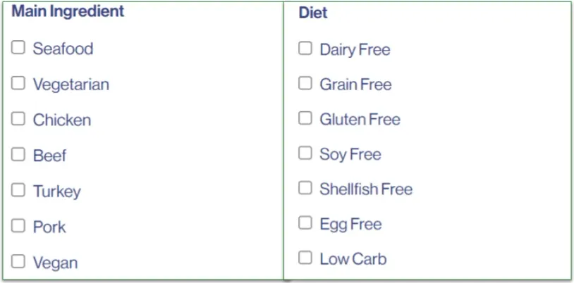 Eat Clean Bro’s drop-down side filters are very detailed