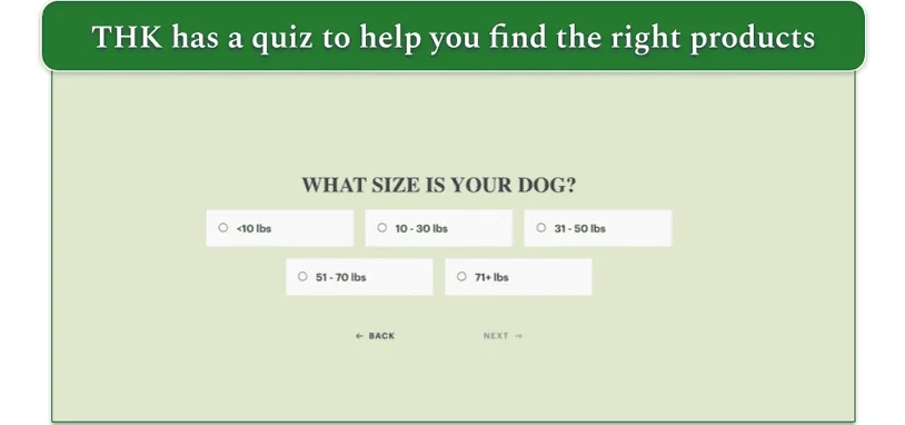 Screenshot of The Honest Kitchen’s quiz screen What Size is Your Dog