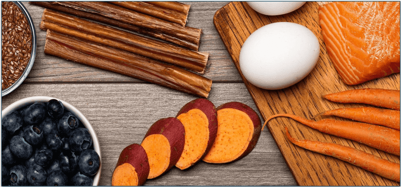 Redbarn's core ingredients including carrot, fish, and blueberries