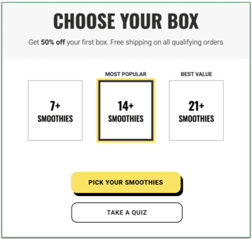 The box size selection page during signup for Revive Superfoods