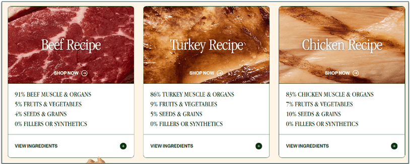 Descriptions of the 3 available recipes