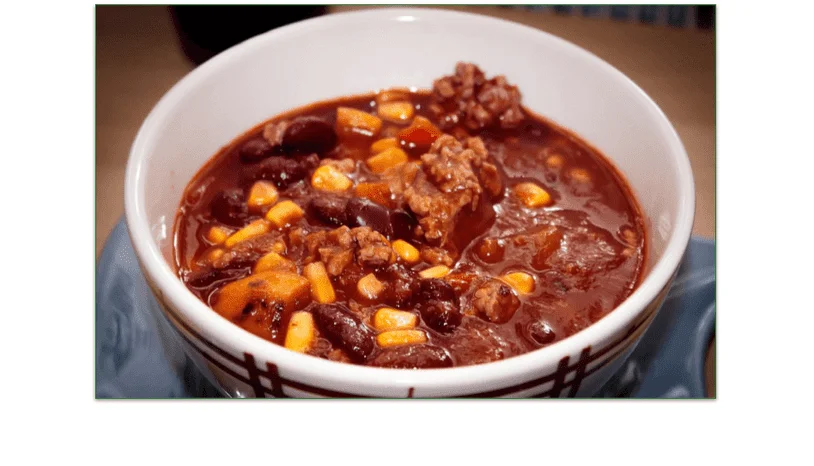 A bowl with chili, ready to enjoy