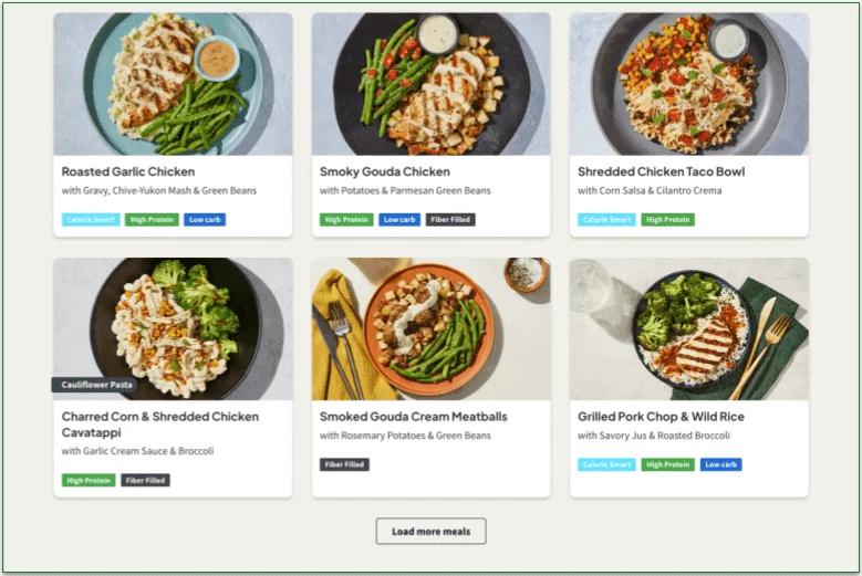 a screenshot of factor's weekly menu offerings