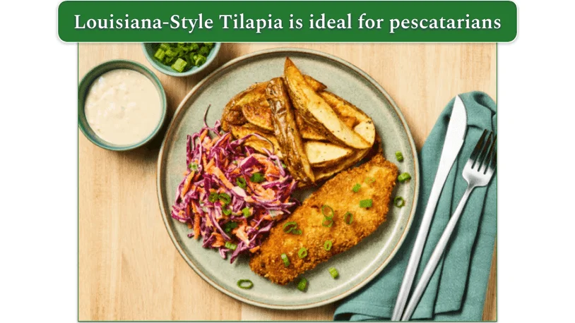 Louisiana-style tilapia from the pescatarian menu