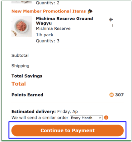 The Continue to Payment option on the Crowd Cow website