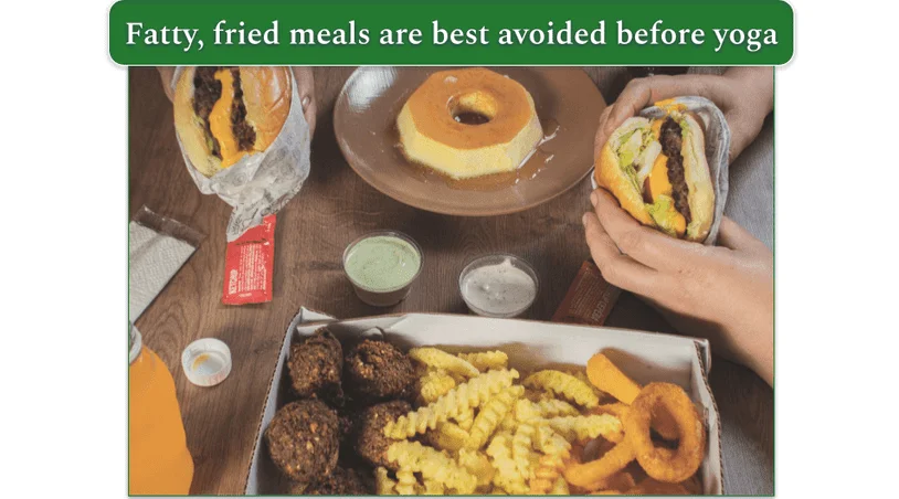 An assortment of fast food including burgers, fries, and a sugary dessert