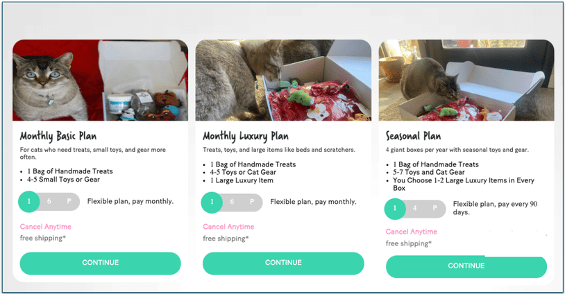 screenshot of BoxCat's plans Caption: Monthly and quarterly