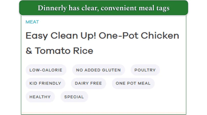 Meal tags on Dinnerly's menu