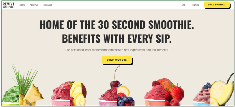 The homepage of Revive Superfoods