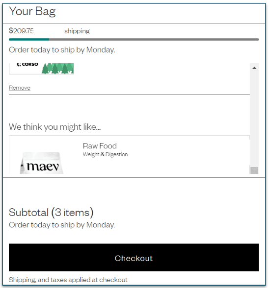 Maev shopping cart overview