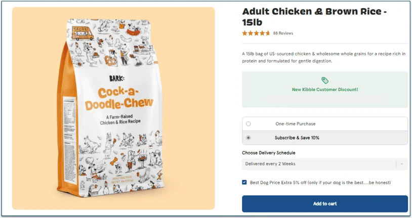 Screenshot of Chicken & Brown Rice recipe with delivery options