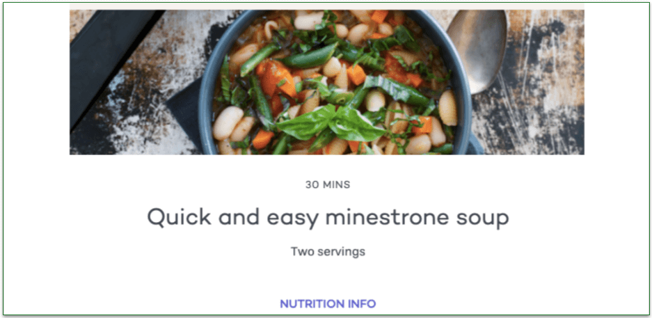 Screenshot of PlateJoy's flavorful kosher minestrone soup