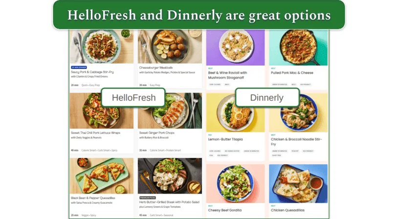 HelloFresh and Dinnerly menus side-by-side