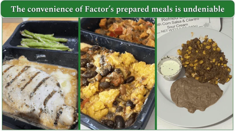 Three Factor meals displayed side-by-side