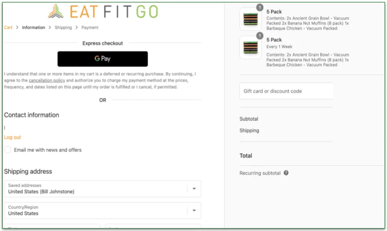 Eat Fit Go checkout