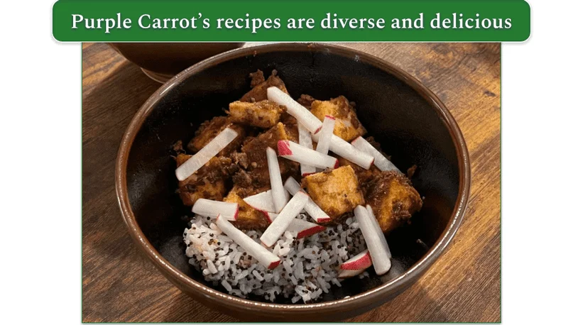 Image of a cooled Purple Carrot recipe in a bowl