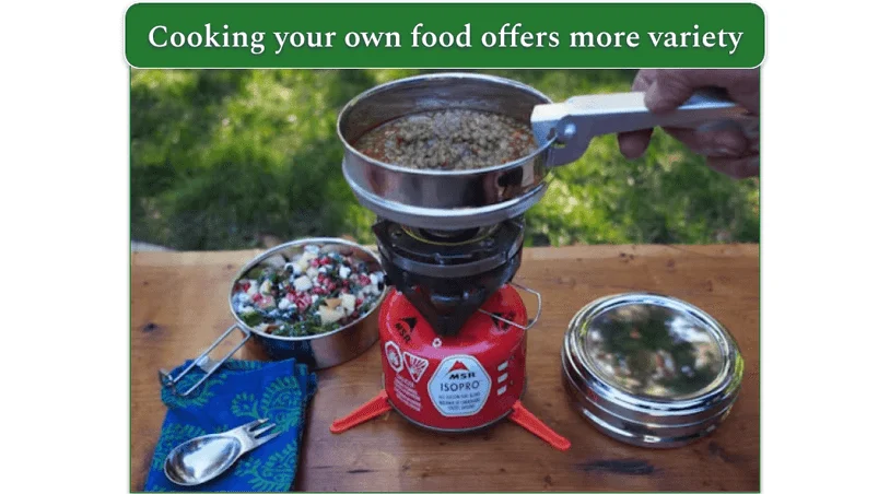 Food being prepared on a small camping stove