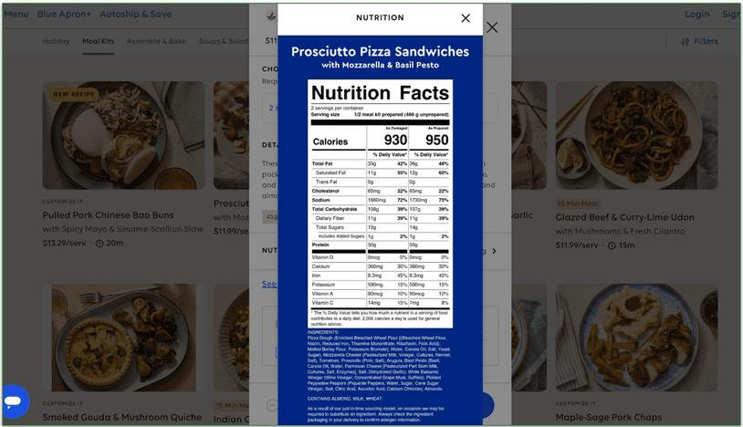 The full Nutrition Facts are available 1.5 weeks before delivery